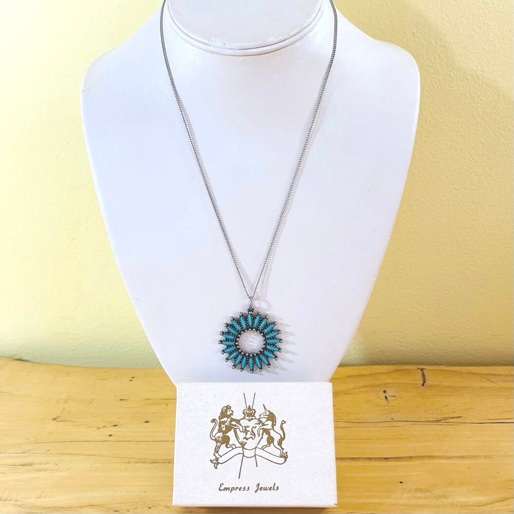 Vtg Southwestern Zuni Style Faux Turquoise Necklace Pendant Starburst Navajo